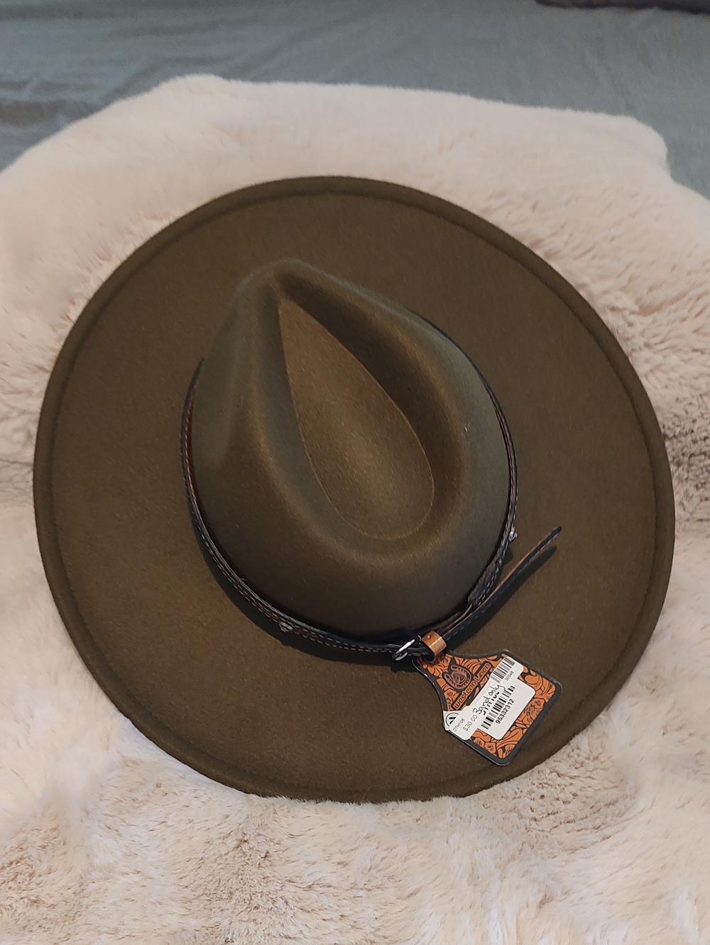 Women's Olive Polyester Ranch Hat with New Leather Western Band-Never Worn